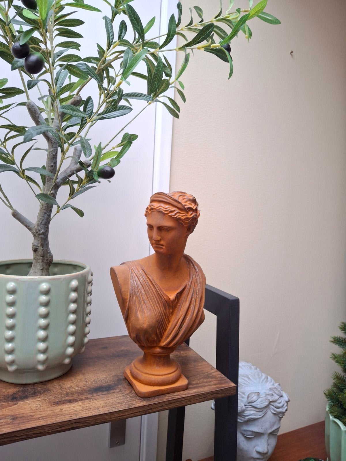 Kleine gietijzeren buste van een Romeinse dame, Antiek en Kunst, Ophalen of Verzenden