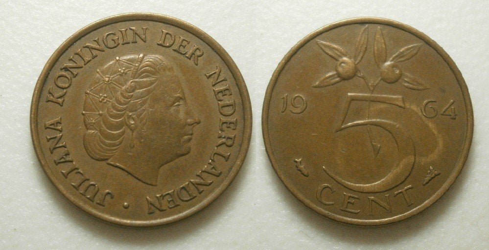 Juliana 5 cent 1964 - 1965 - 1966, Postzegels en Munten, Munten | Nederland, Ophalen of Verzenden, Koningin Juliana, 5 cent, Losse munt