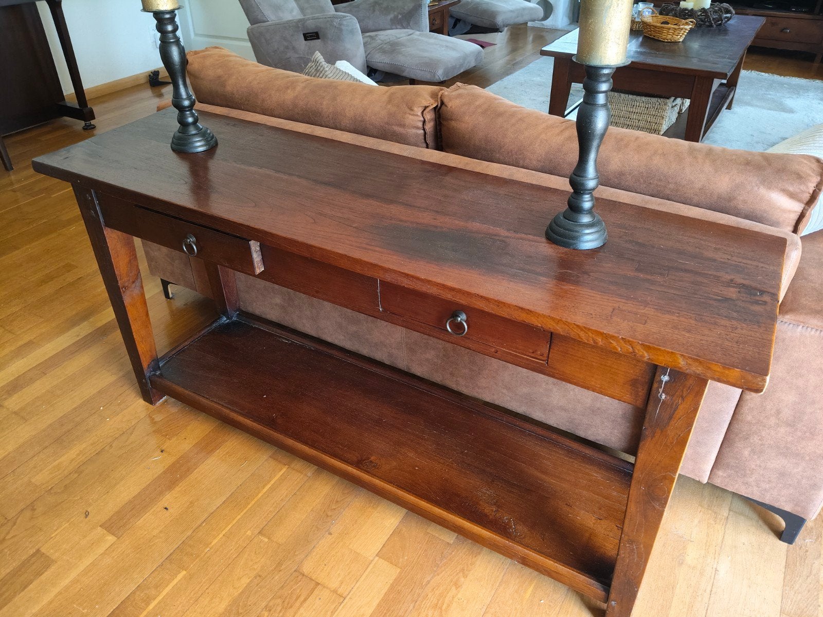 Sidetable van hergebruikt teakhout - Afhalen half september, Ophalen, Gebruikt, Teakhout, 50 tot 100 cm