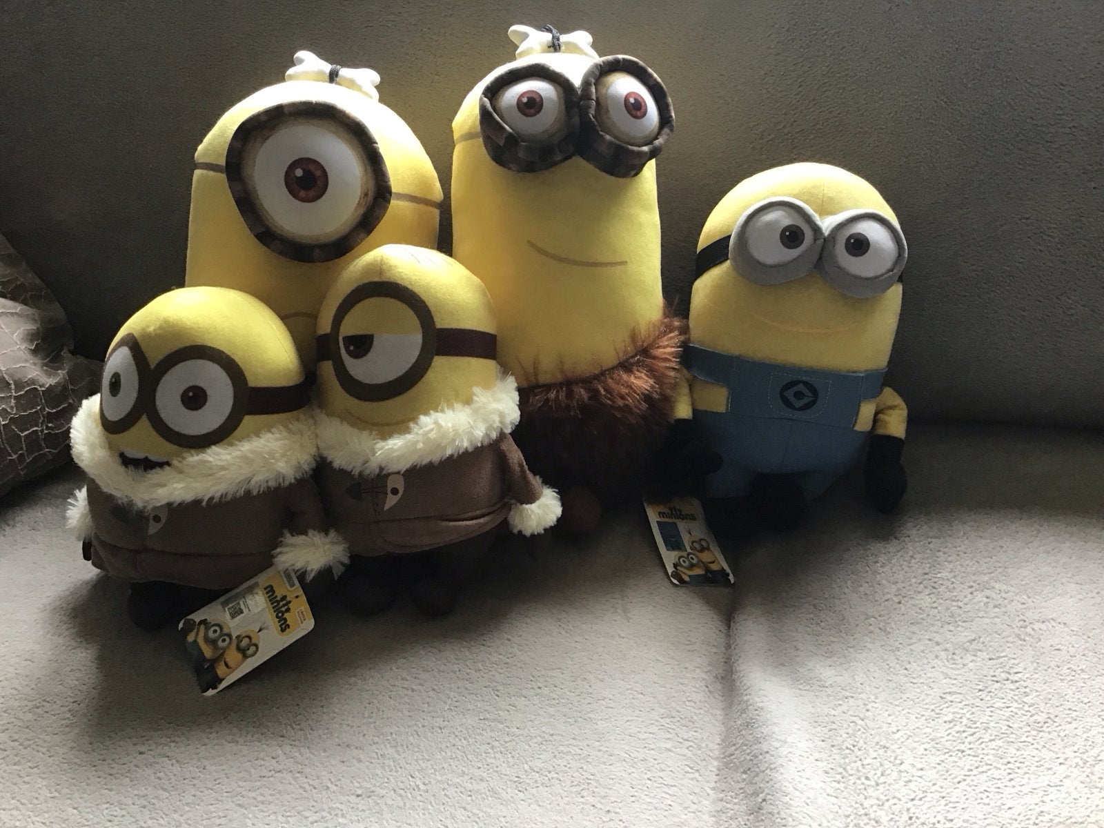 Minions knuffels - set van 5 inclusief 3 met labels, Overige merken, Overige typen, Ophalen of Verzenden, Middelgroot (20 tot 80 cm)