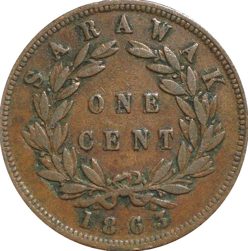 Sarawak 1 cent 1863 (zeldzaam), Ophalen of Verzenden, Zuidoost-Azië, Losse munt