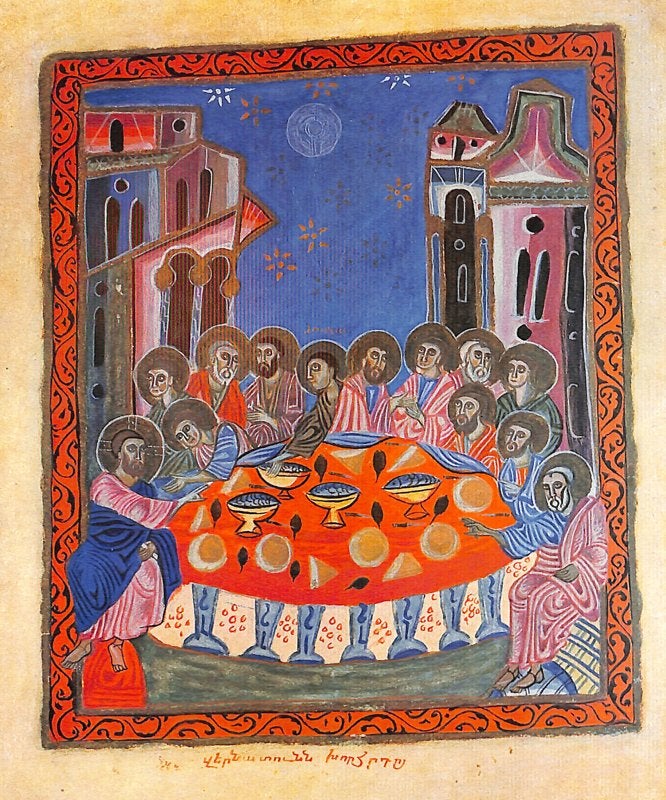 Geborduurd kunstwerk "laatste avondmaal" Armenië 13e eeuw, Antiek en Kunst, Ophalen of Verzenden