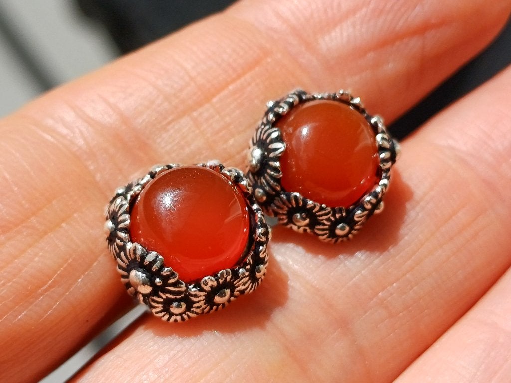 Vanoli 925 zilveren oorbellen oorknopjes carneool madelief, Sieraden, Tassen en Uiterlijk, Oorbellen, Daiva1973@hotmail.com, Vanoli