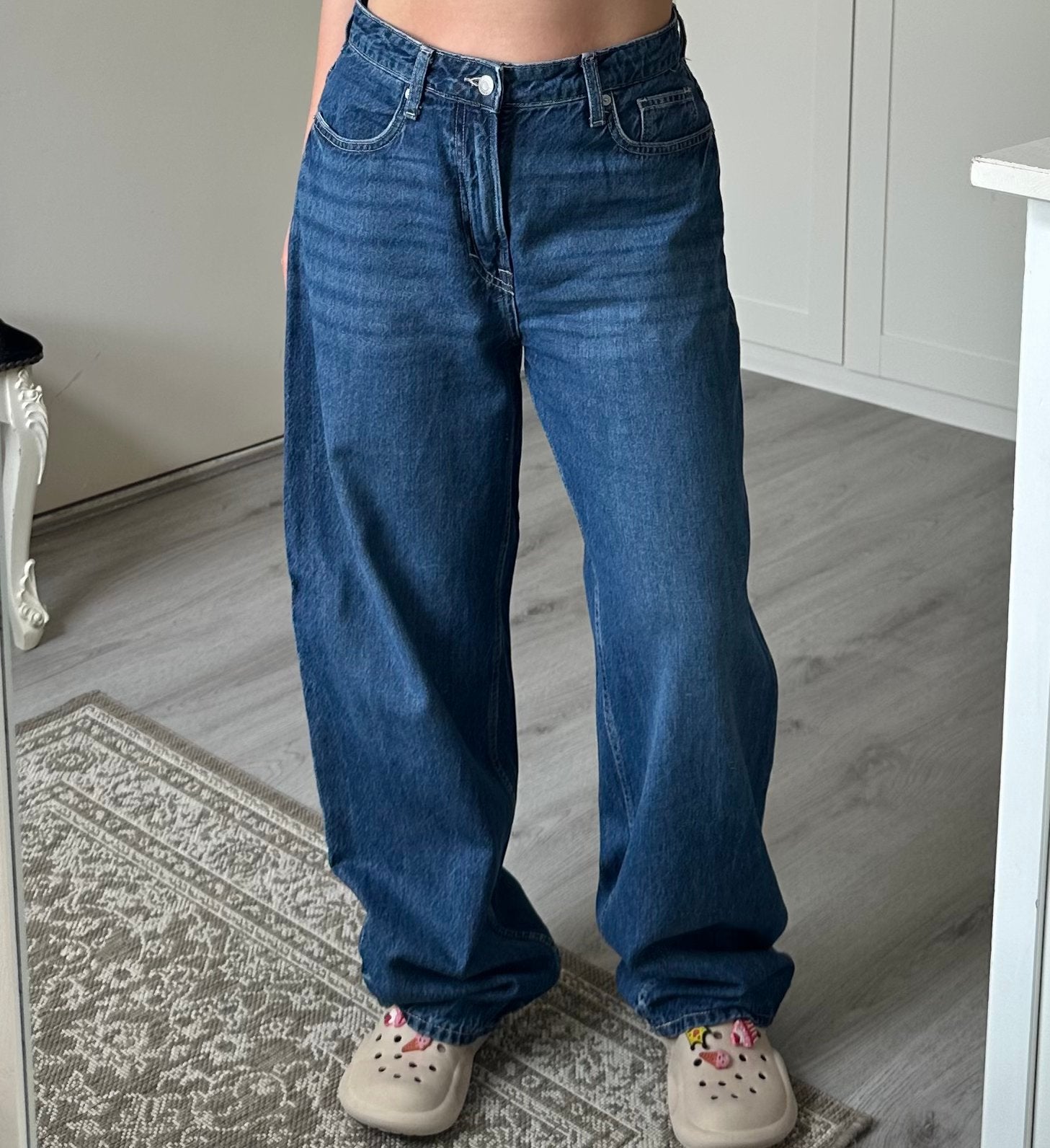 H&M baggy loose fit highwaist spijkerbroek jeans donkerblauw, Kleding | Dames, Broeken en Pantalons, Maat 38/40 (M), Zo goed als nieuw