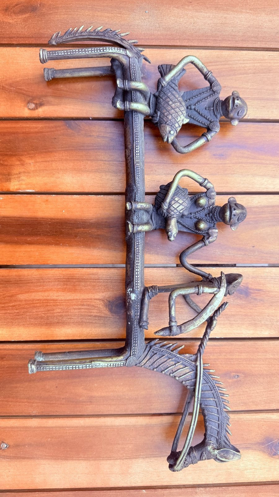 Unieke Dhokra Bronzen Sculptuur: Paard met Rijders, Antiek en Kunst, Kunst | Beelden en Houtsnijwerken, Ophalen of Verzenden, 20 - 50 cm