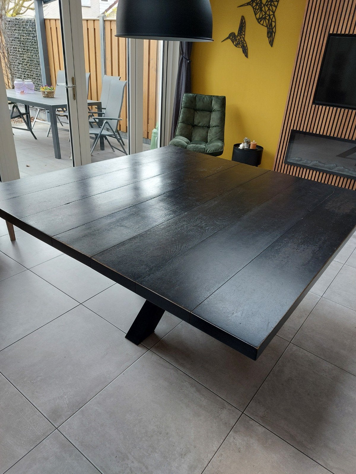 zwarte eettafel eiken 168x168, Ophalen, Gebruikt, 150 tot 200 cm, Vijf personen of meer