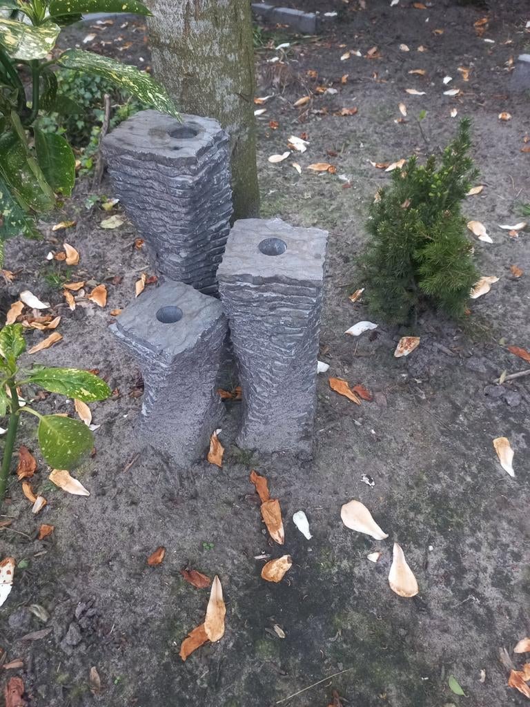 Set van 3 natuurstenen sokkels/zuilen voor tuin of interieur, Ophalen, Gebruikt, Steen, Abstract beeld