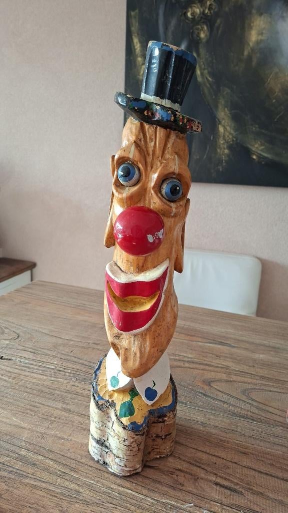Houten clown, Antiek en Kunst, Kunst | Beelden en Houtsnijwerken, Ophalen of Verzenden