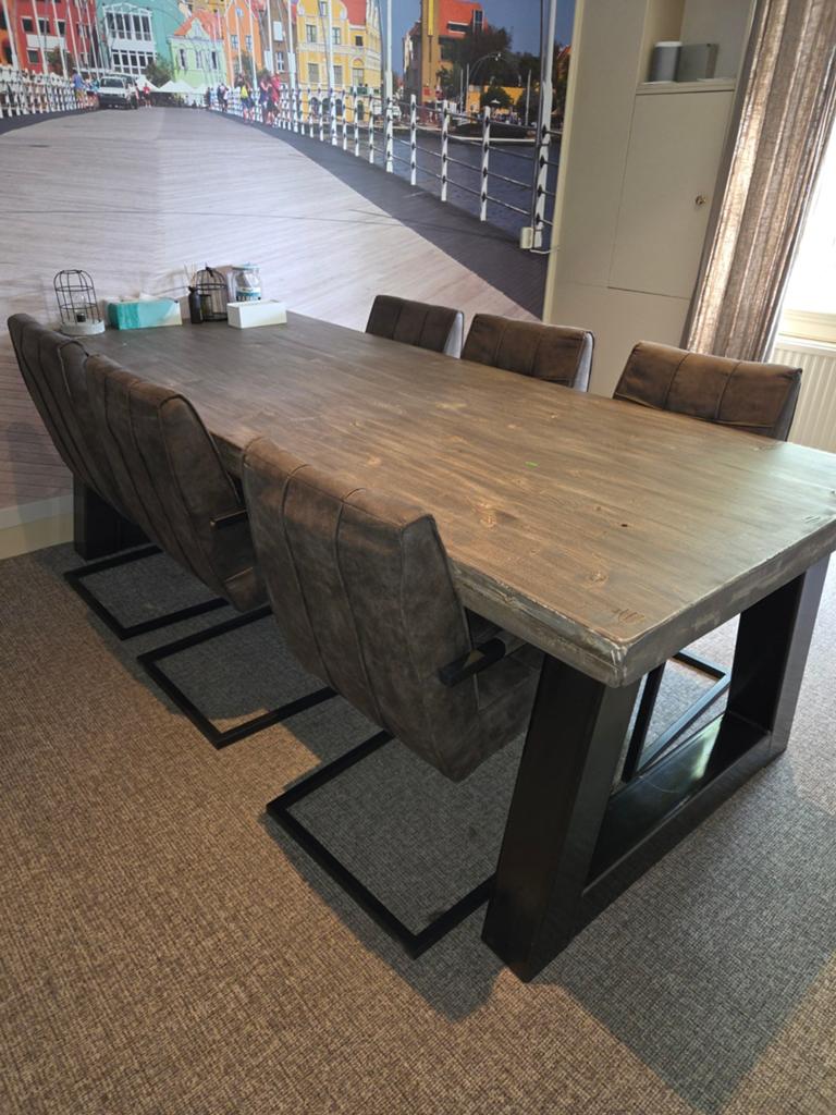 Grote vergadertafel/eettafel met zwarte U-poot (240x100cm), Gebruikt, 100 tot 150 cm, 200 cm of meer, Vijf personen of meer