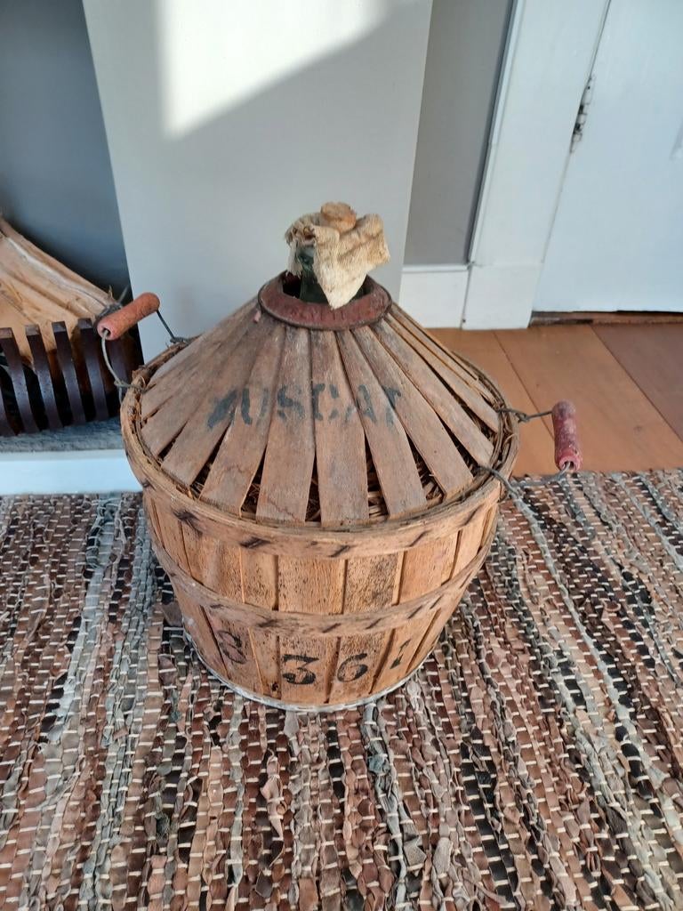 Oude Franse 5 liter wijnfles hout, Ophalen of Verzenden