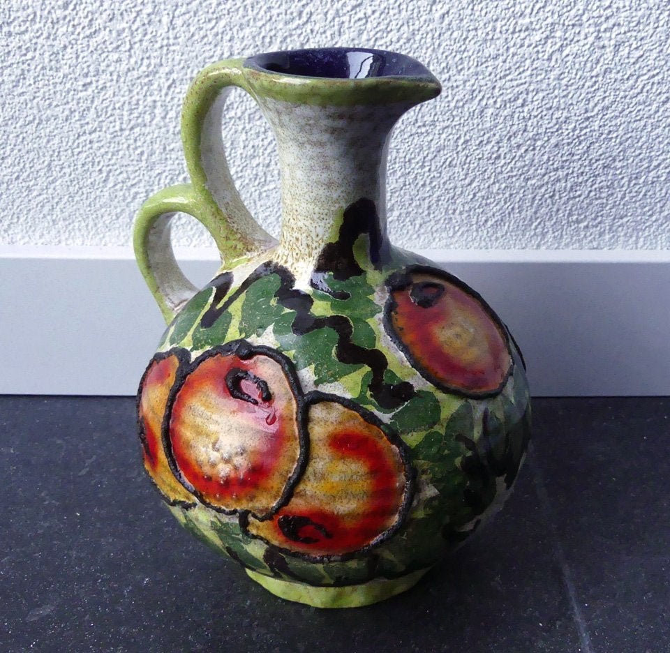 Marei vintage vaas fat lava West-Germany fruit decor, Gebruikt, Overige kleuren, Aardewerk of Porselein, Ophalen of Verzenden