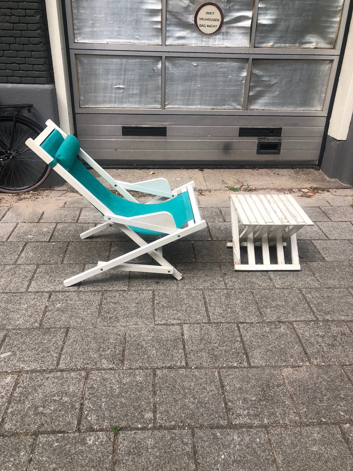 Deckchair plus tafel, Ophalen, Gebruikt, Hout, Inklapbaar