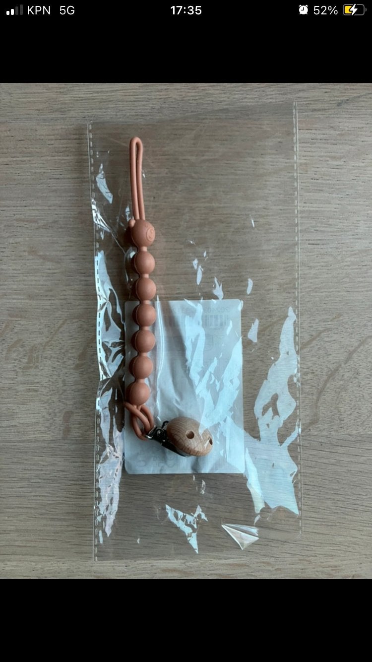 Nieuw siliconen speenkoord met houten clip, Ophalen of Verzenden, Nieuw