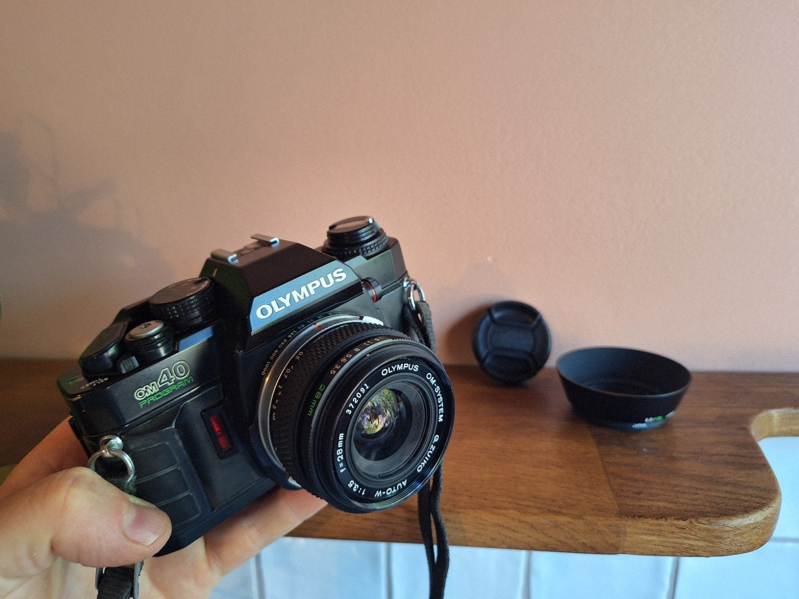 Olympus OM40 met 28mm lens, ready to use, Ophalen of Verzenden, Gebruikt, Spiegelreflex, Olympus