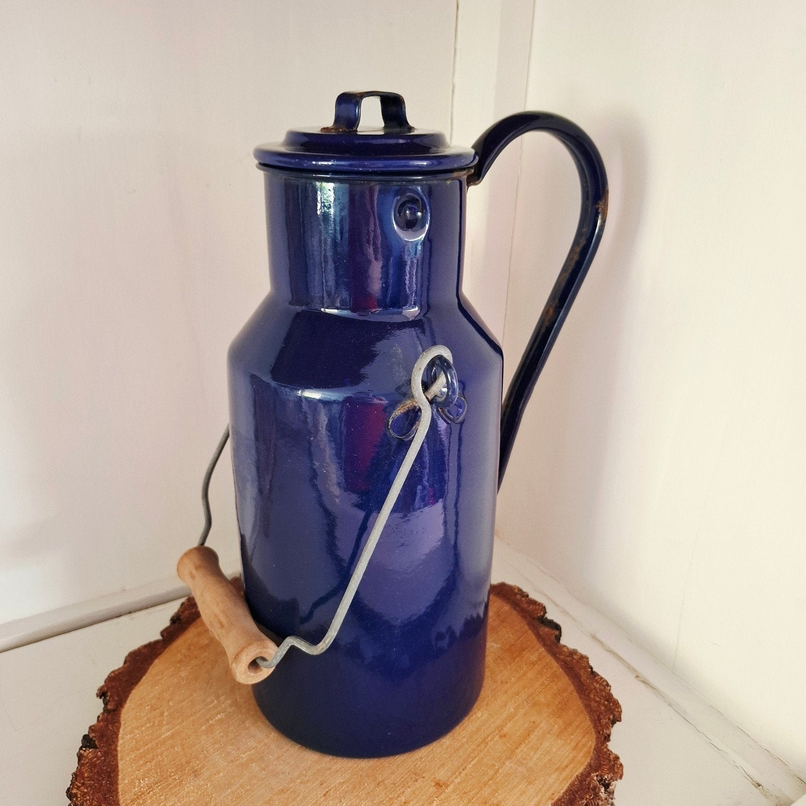 Vintage kobaltblauwe emaille melkkan, Antiek en Kunst, Antiek | Emaille, Ophalen of Verzenden