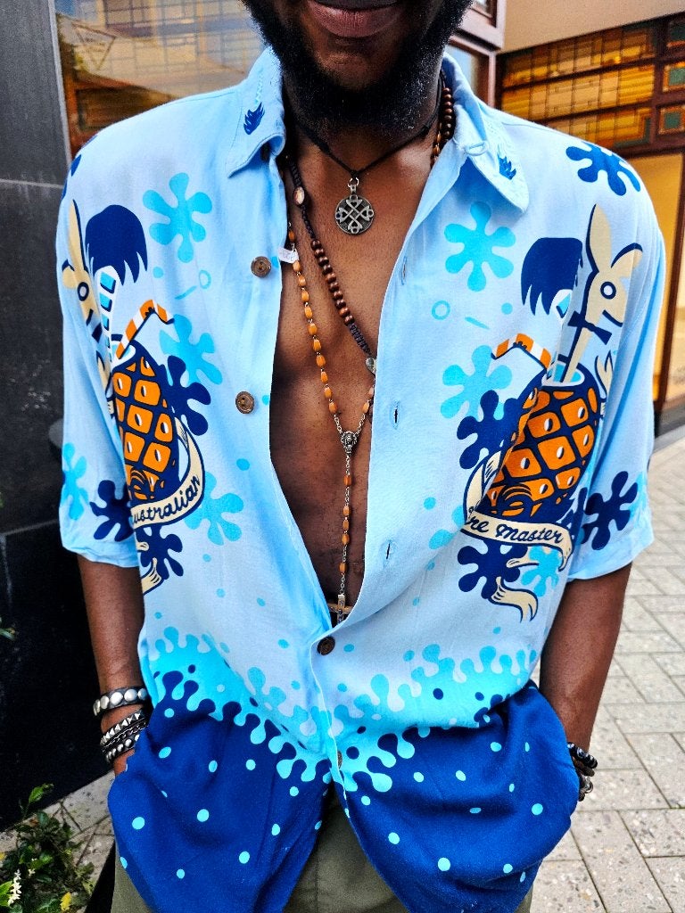 Rare Vintage 90s Mambo Loud Shirt "The Australian Master", Blauw, Unknown, Mambo, Gedragen