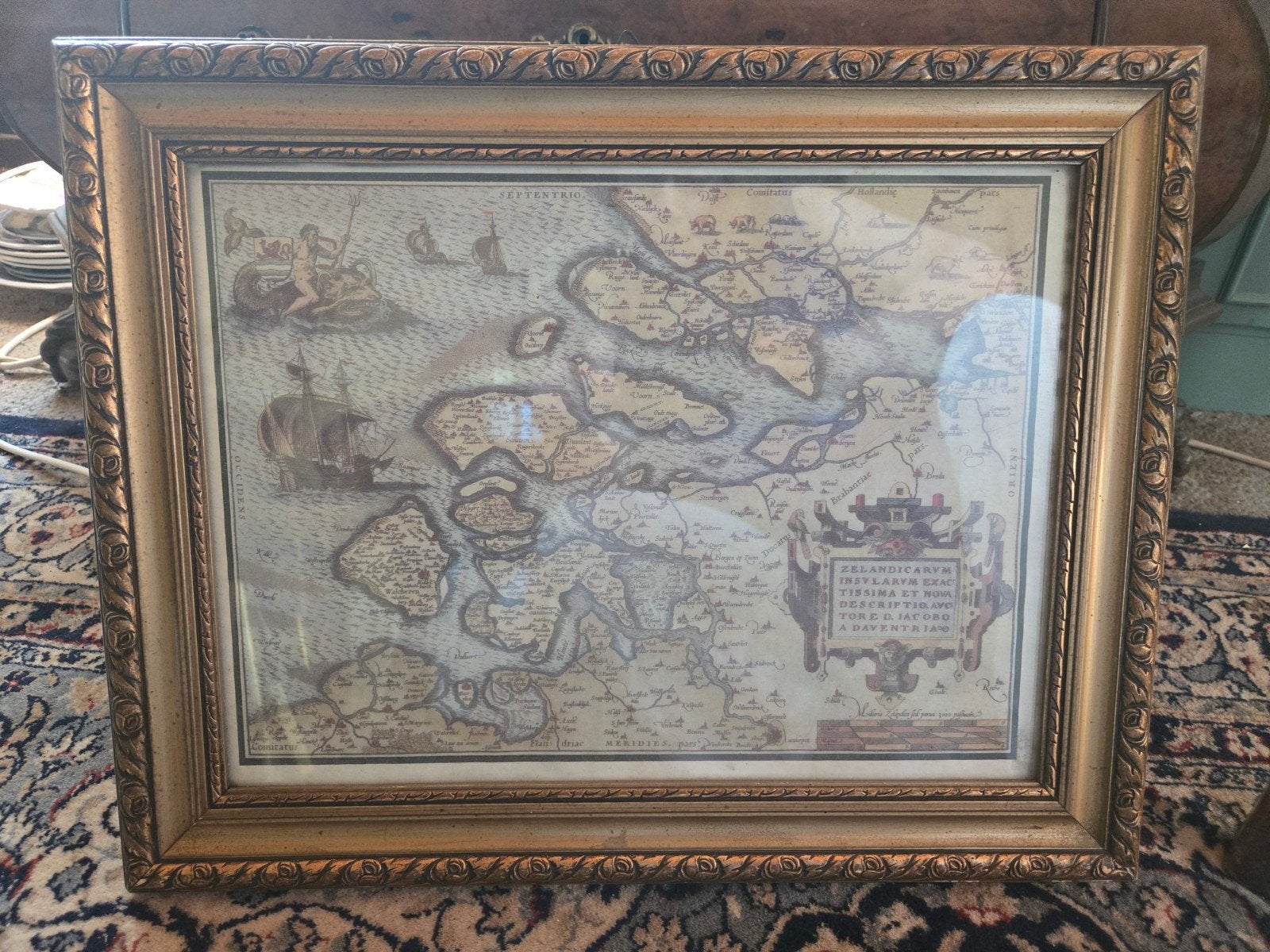 Oude kaart van Zeeland in antieke lijst, Ophalen of Verzenden