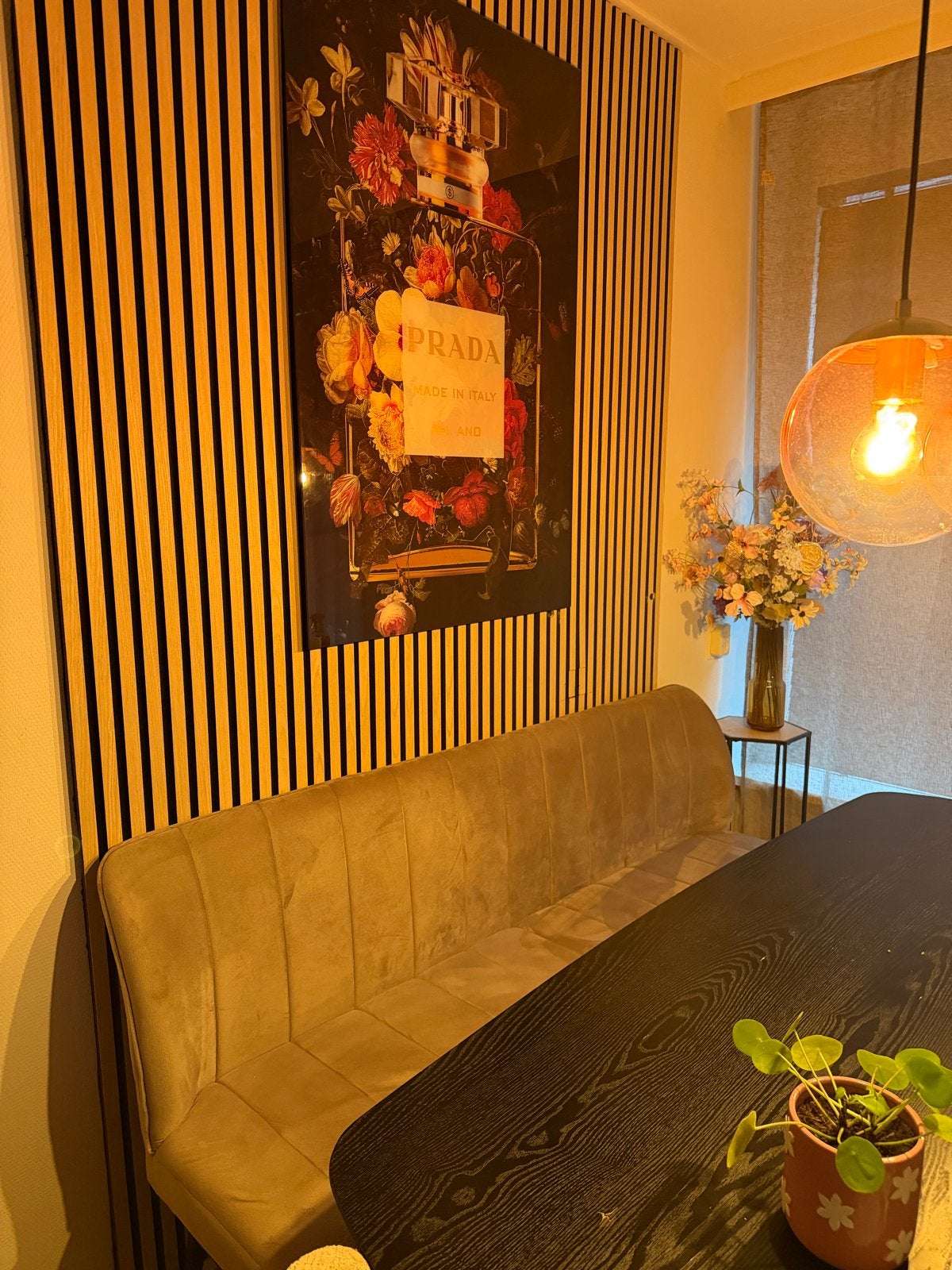 Eetkamerbankje beige velvet 180 cm, Huis en Inrichting, Ophalen, Zo goed als nieuw, Stof