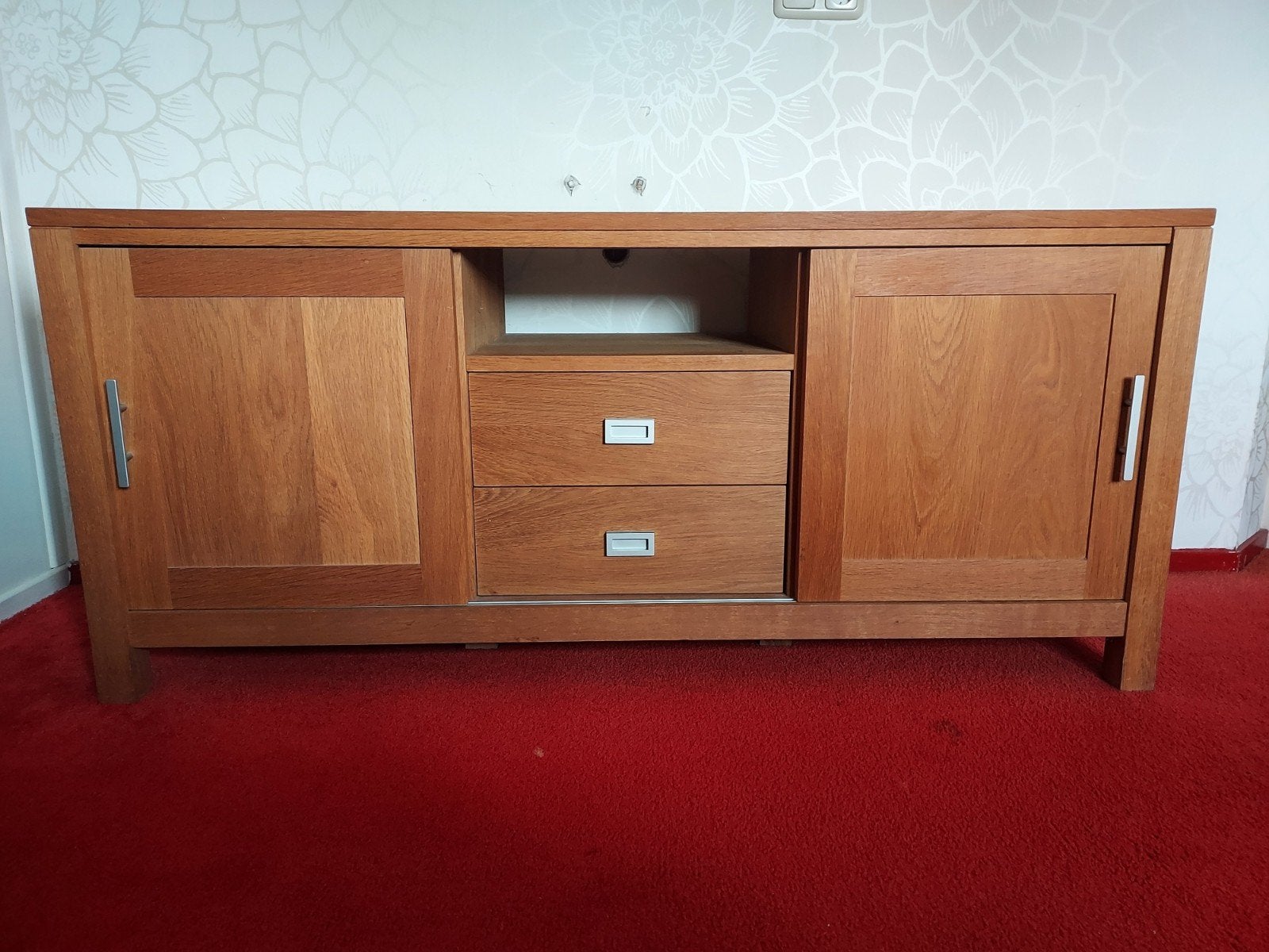 Eikenhouten audiomeubel / wandkast - 146x50x66 cm, Ophalen, Gebruikt, 100 tot 150 cm, Eikenhout