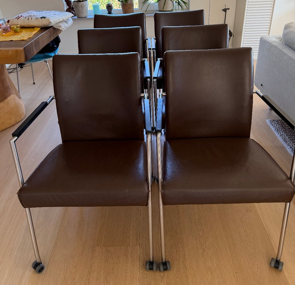 leren eetkamer stoelen, Gebruikt, Bruin, Leer, Ophalen of Verzenden