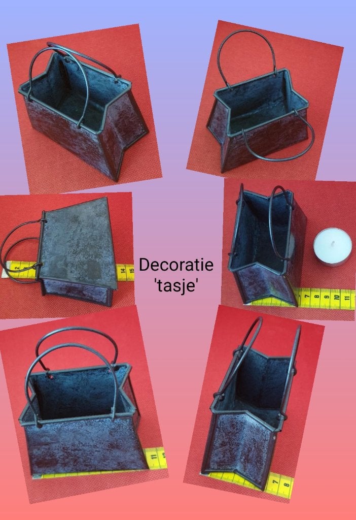Tasje metaal voor kaarsje of bijv. sleutels, 10x6cm vintage!, Ophalen of Verzenden