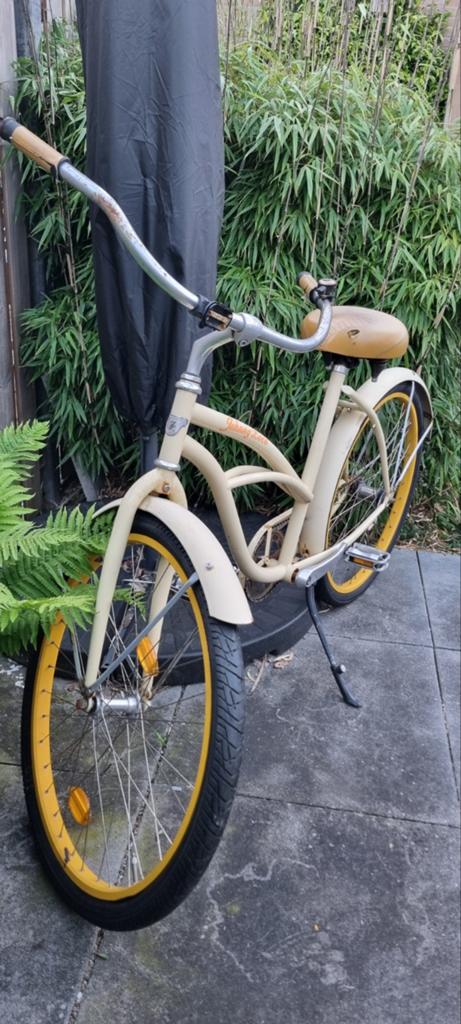 Vintage Cruiser Damesfiets - Crème met Gele Velgen, Gebruikt, Velgrem, 50 tot 53 cm, Ophalen