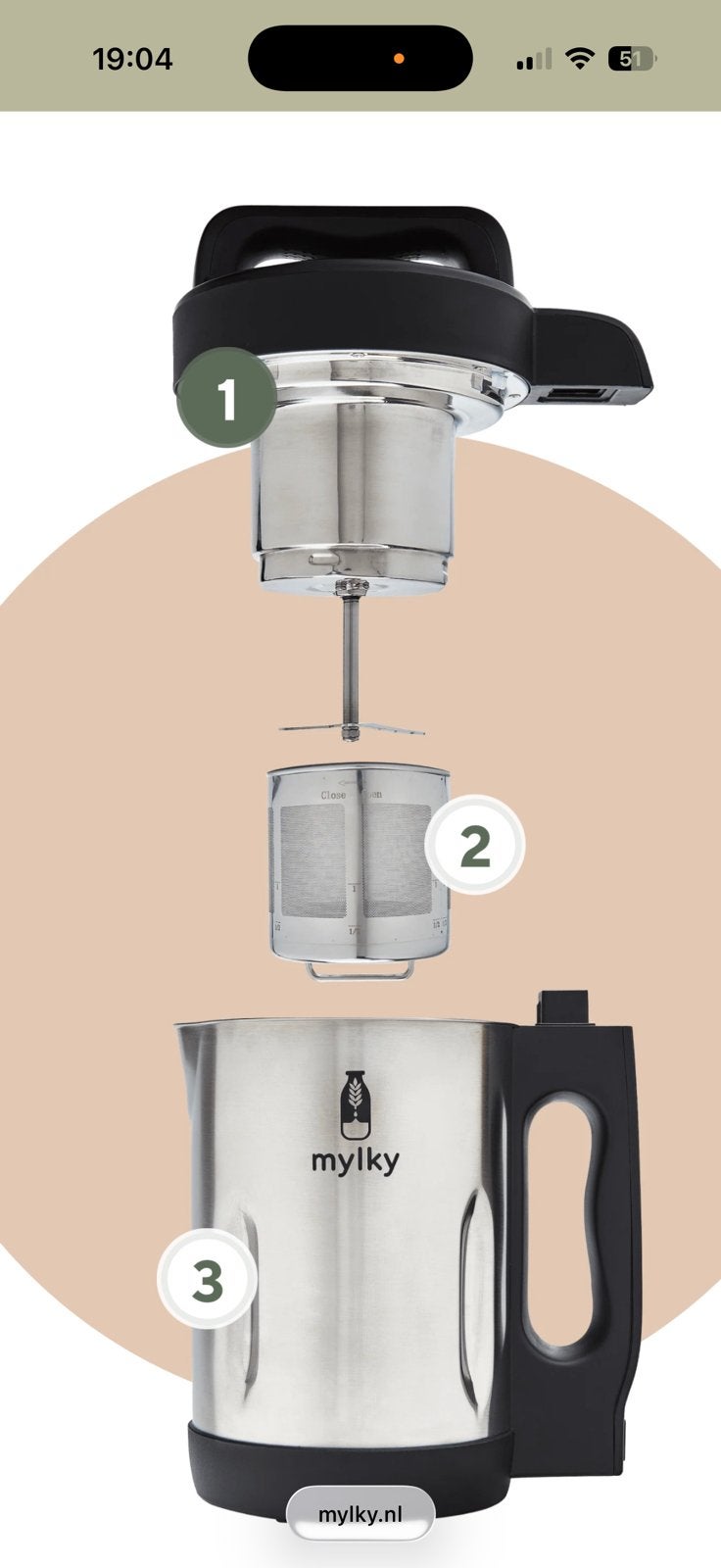 Mylky Plantaardige melkmaker, Ophalen, Zo goed als nieuw, Elektrisch, Slowjuicer