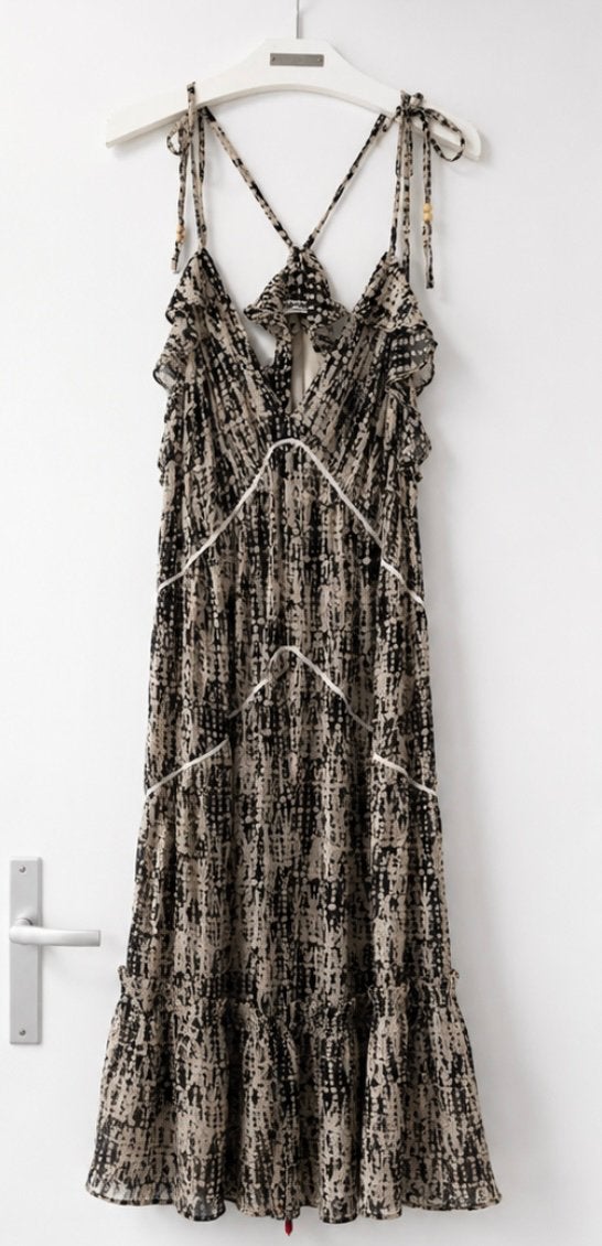 max &  moi maxi jurk met print - Maat M, Kleding | Dames, Jurken, Zo goed als nieuw, Maat 38/40 (M), Zwart, Onder de knie, Ophalen of Verzenden