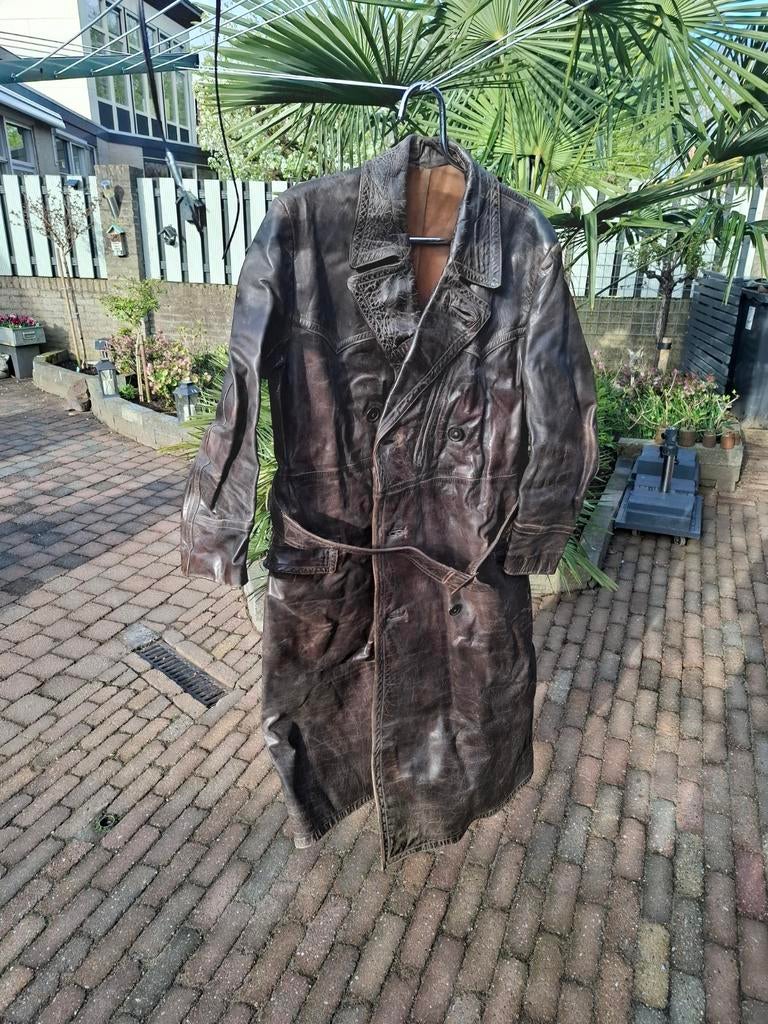 Vintage Leren Jas - Klassieke Bruine Trenchcoat, Kleding | Heren, Ophalen, Overige maten, Gedragen, Onbekend