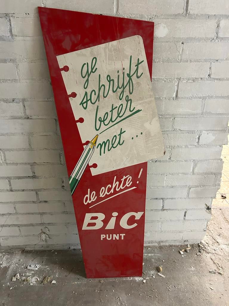 Vintage kartonnen reclamebord Bic, Ophalen, Gebruikt, Reclamebord