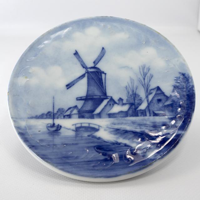 Vintage Handgeschilderd Delfts Blauw Wandbord - Schoonhoven, Verzenden