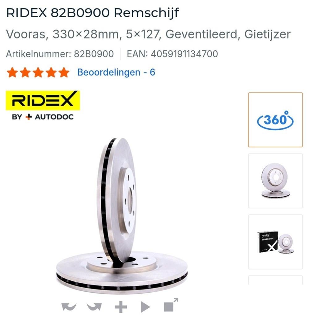 RIDEX Remschijf - Geventileerd, Gietijzer, Ophalen of Verzenden, Nieuw