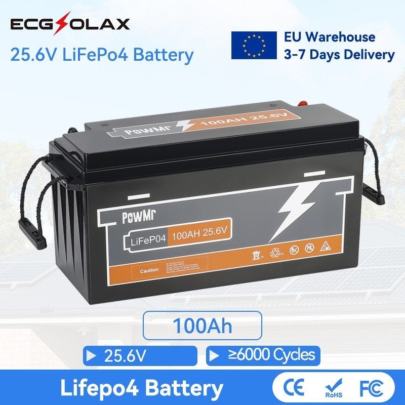 Powmr 100Ah 25.6V LiFePO4 Batterij met 3kW BMS, Ophalen of Verzenden, Nieuw