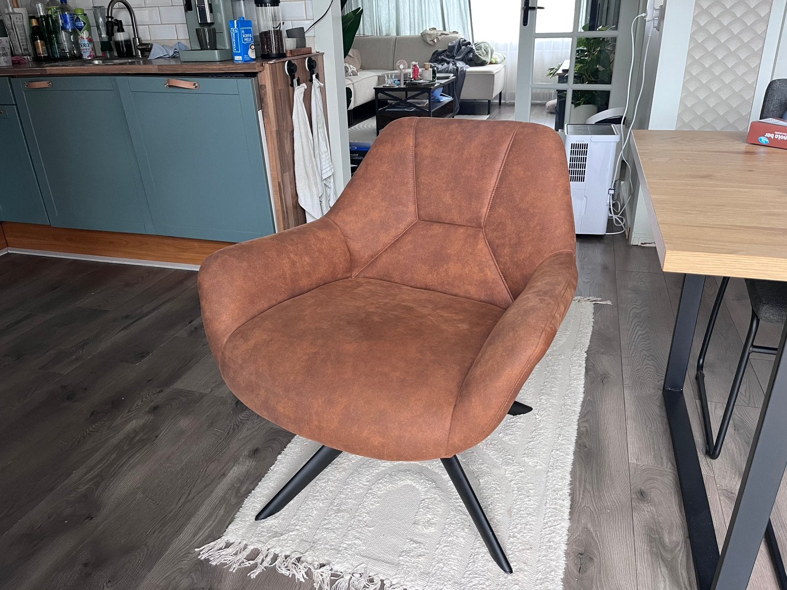 Draai fauteuil cognac kleur, Ophalen, Overige materialen, Bruin, Stoer, industrieel