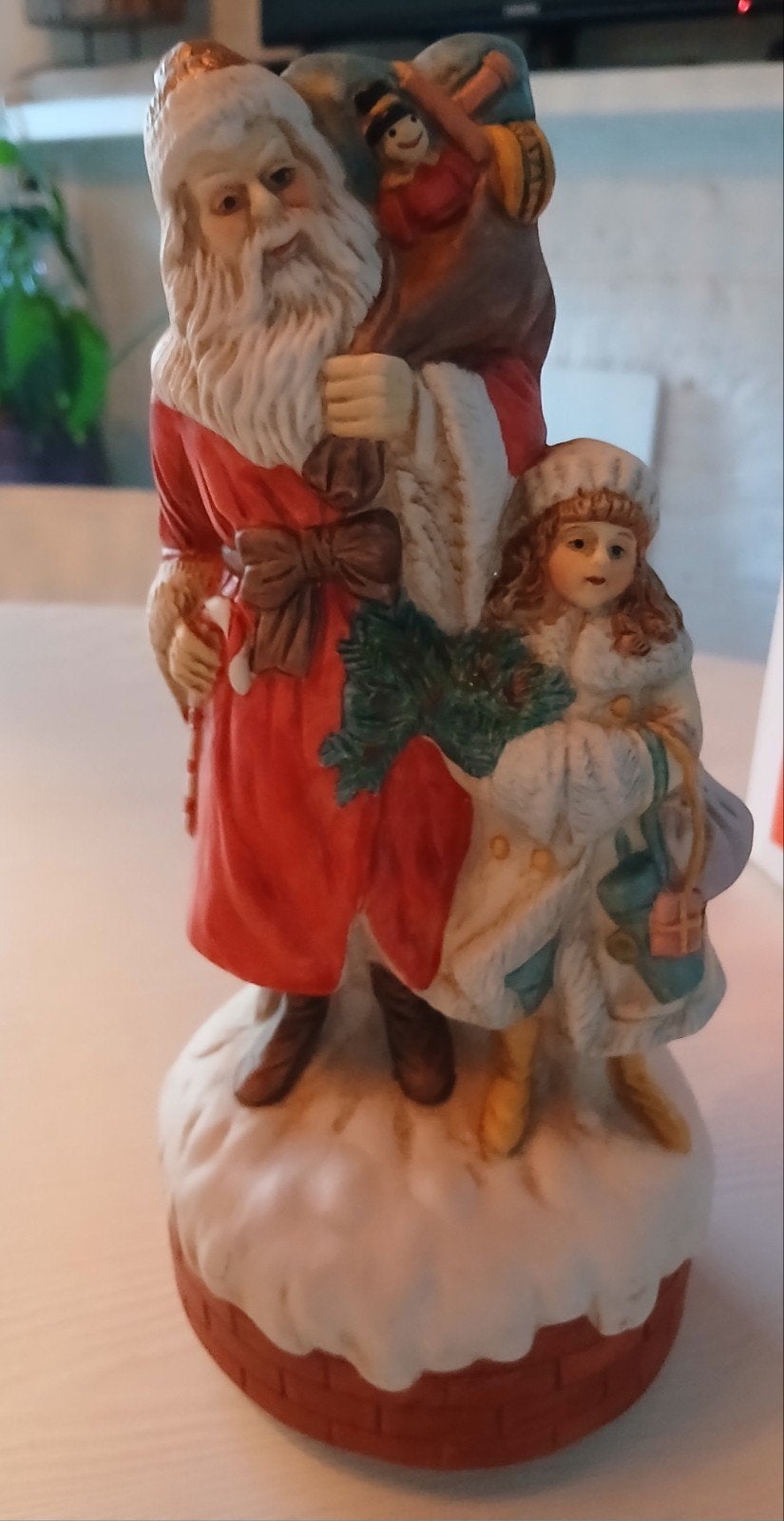 Vintage Kerstman en meisje muziekdoos, Ophalen of Verzenden, Gebruikt