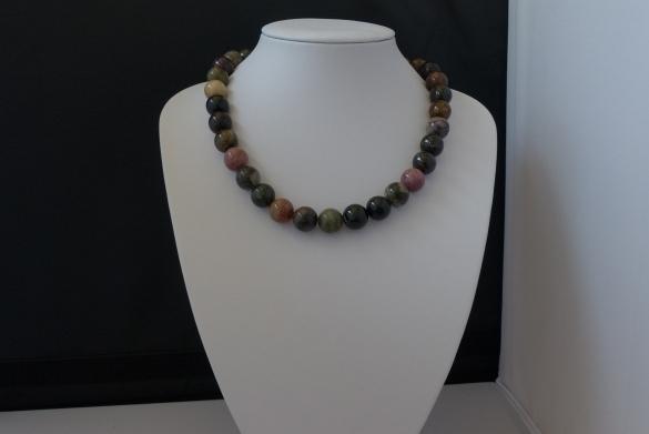 TOERMALIJN (13 mm) ketting/oorhanger-set, Verzenden, Nieuw, Zilver, Verstelbaar
