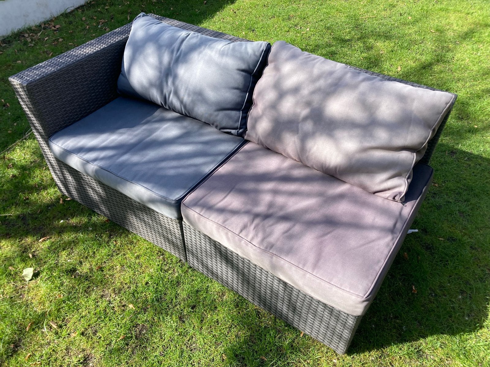Loungeset bank van Wicker met kussens, Tuin en Terras, Ophalen, Gebruikt, 3 zitplaatsen, Loungeset