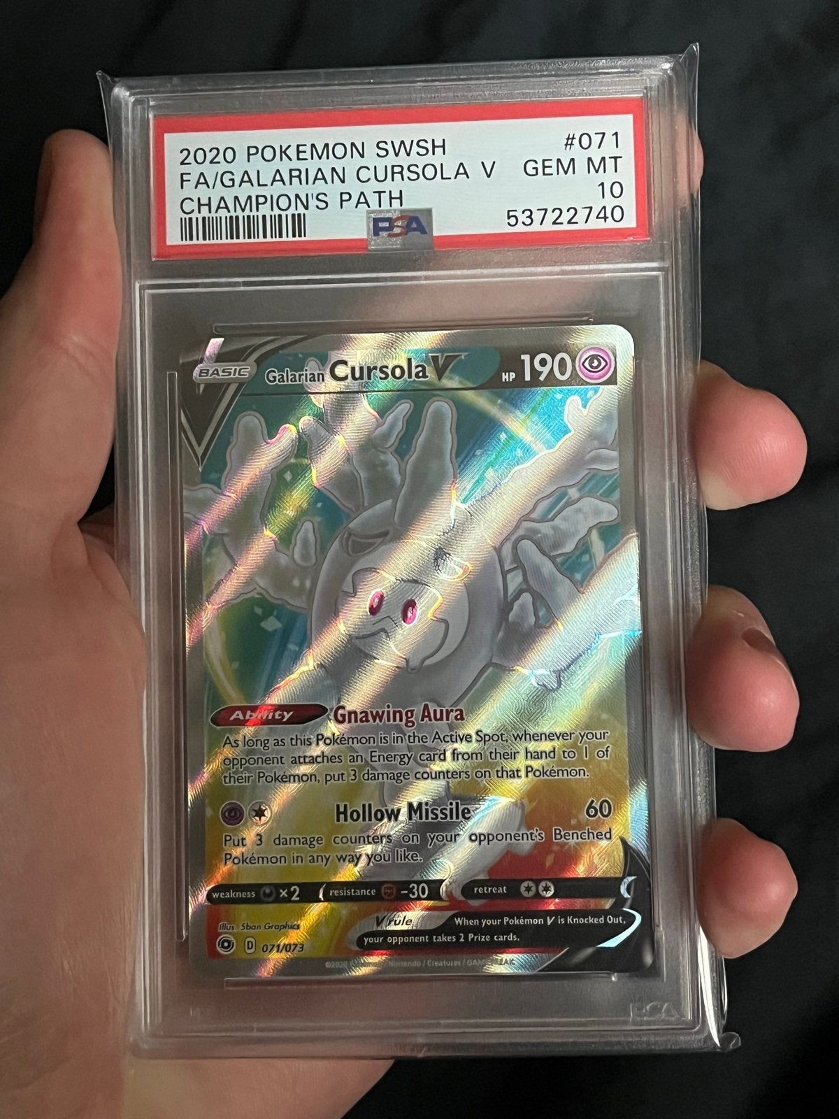 Cursola V Full Art PSA 10 - Pokémon Champion's Path, Ophalen of Verzenden, Zo goed als nieuw, Losse kaart, Foil