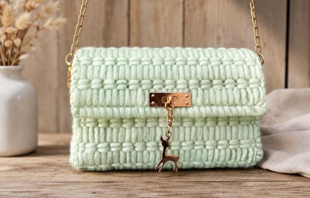 Zelfgemaakte echt schapenwollen handtas, Sieraden, Tassen en Uiterlijk, Tassen | Damestassen, Ophalen of Verzenden, Nieuw, Groen