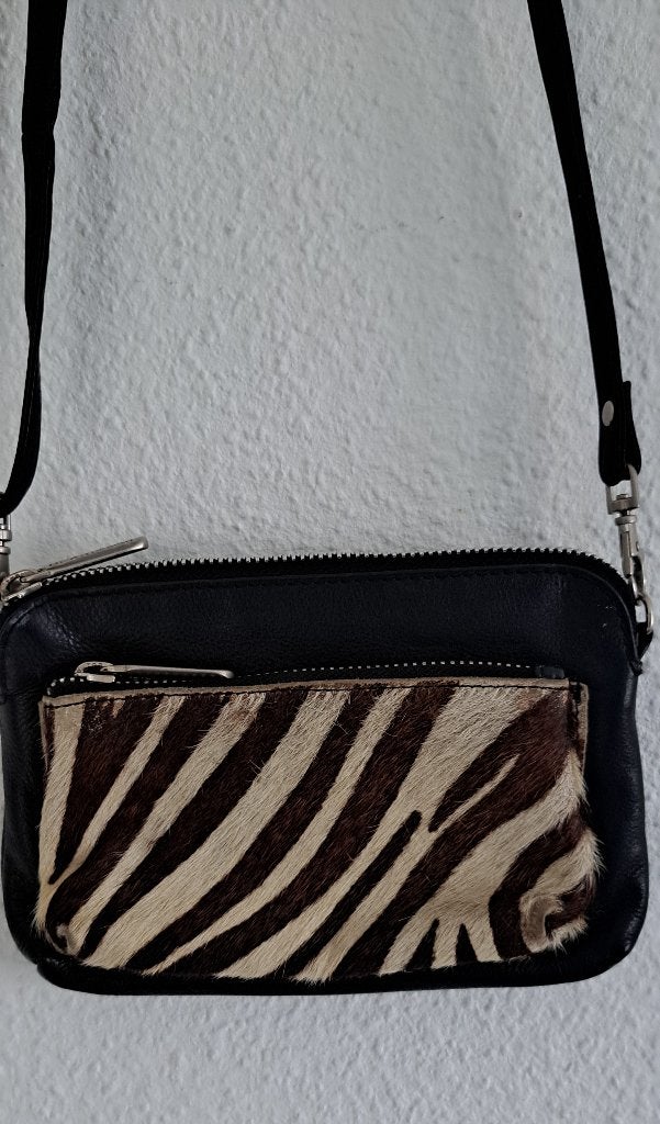 Leren handtas Bear design zebra, Ophalen of Verzenden, Zo goed als nieuw, Zwart, Handtas