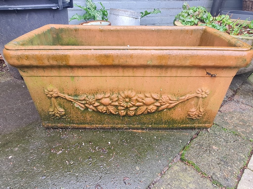 Vintage Italiaanse terracotta bloembak groter  modp/st 69.95, Ophalen, Heikant 21 Kaatsheuvel, Steen, Minder dan 30 cm