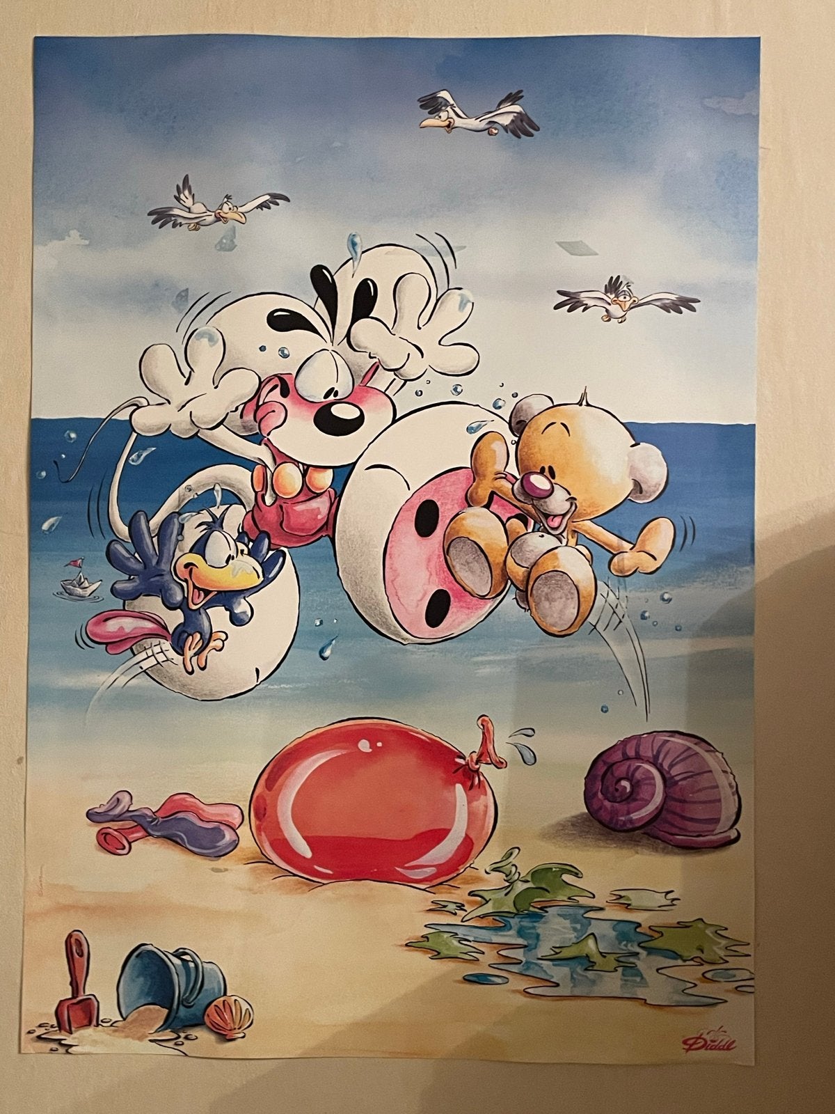 Piddl poster - Zomerse waterpret op het strand, Ophalen of Verzenden, A1 t/m A3, Overige onderwerpen, Rechthoekig Staand