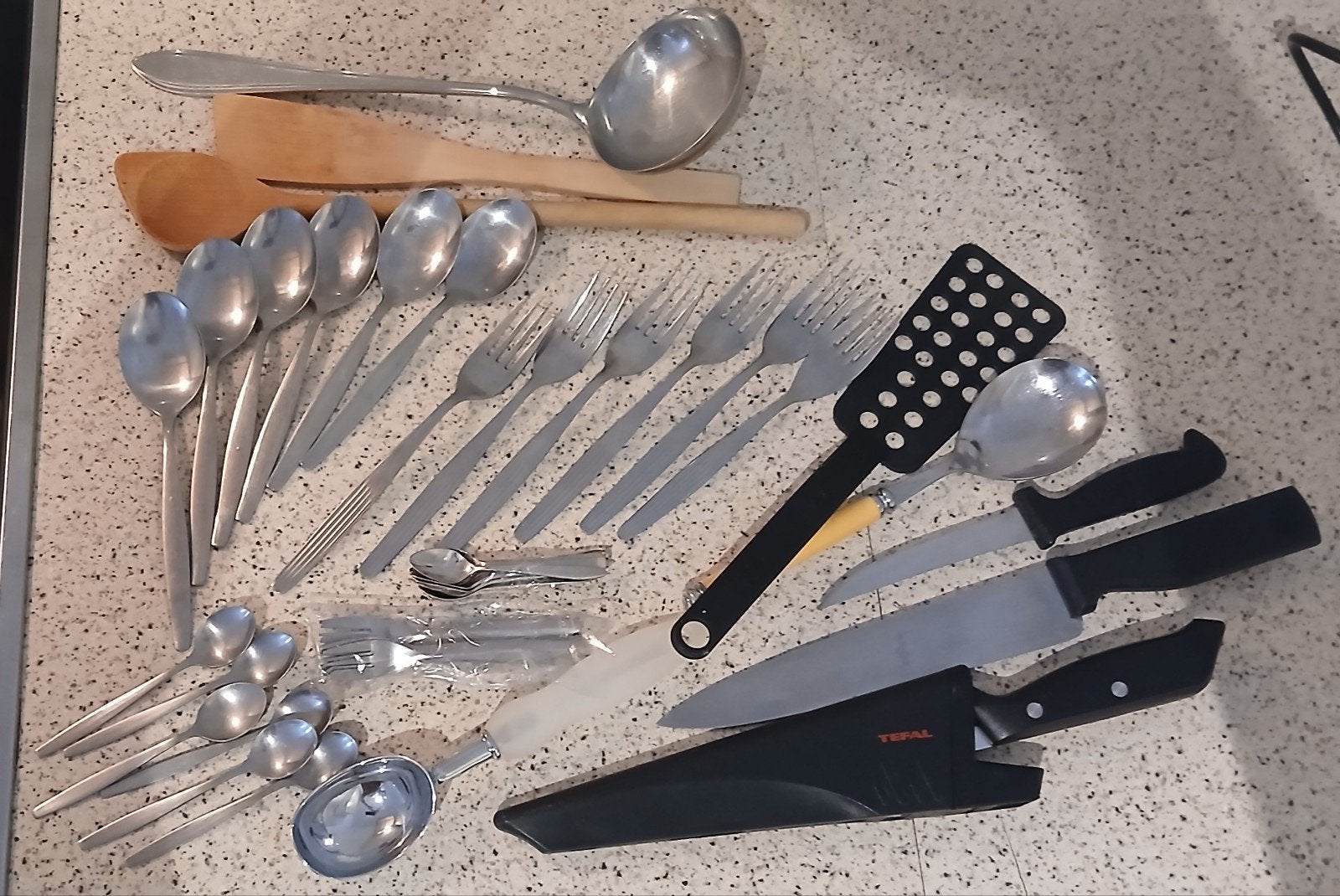 Bestek: Keukenbenodigheden (Snijmes Tefal), Ophalen of Verzenden, Zo goed als nieuw, Rvs of Chroom