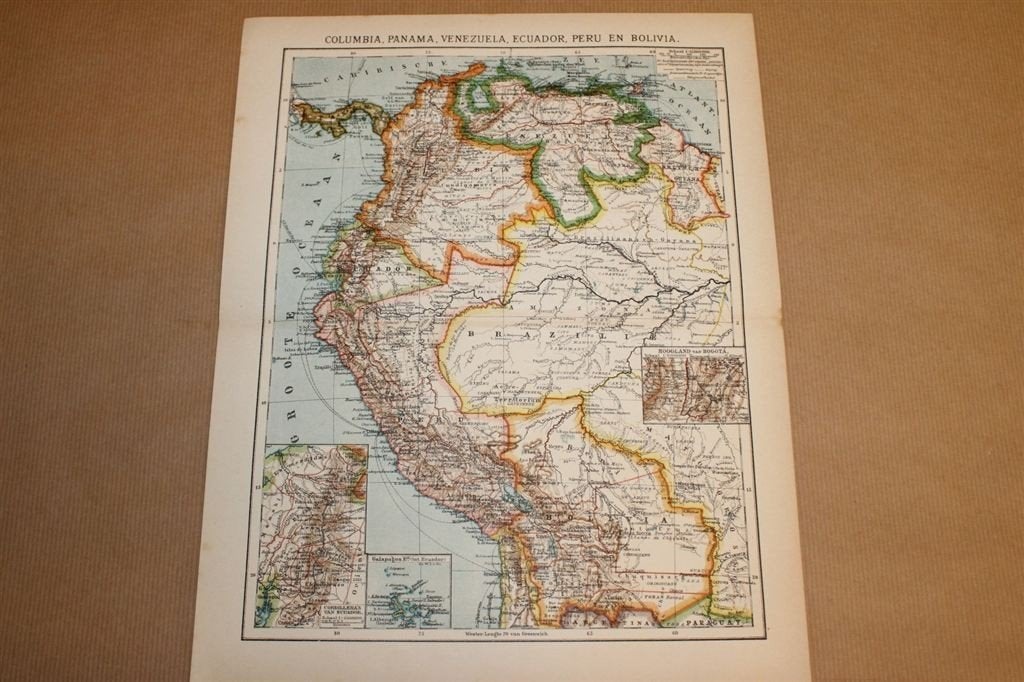 Antieke kaart - Columbia, Panama, Venezuela etc. - 1900, Boeken, Ophalen of Verzenden, 1800 tot 2000, Nederland, Landkaart