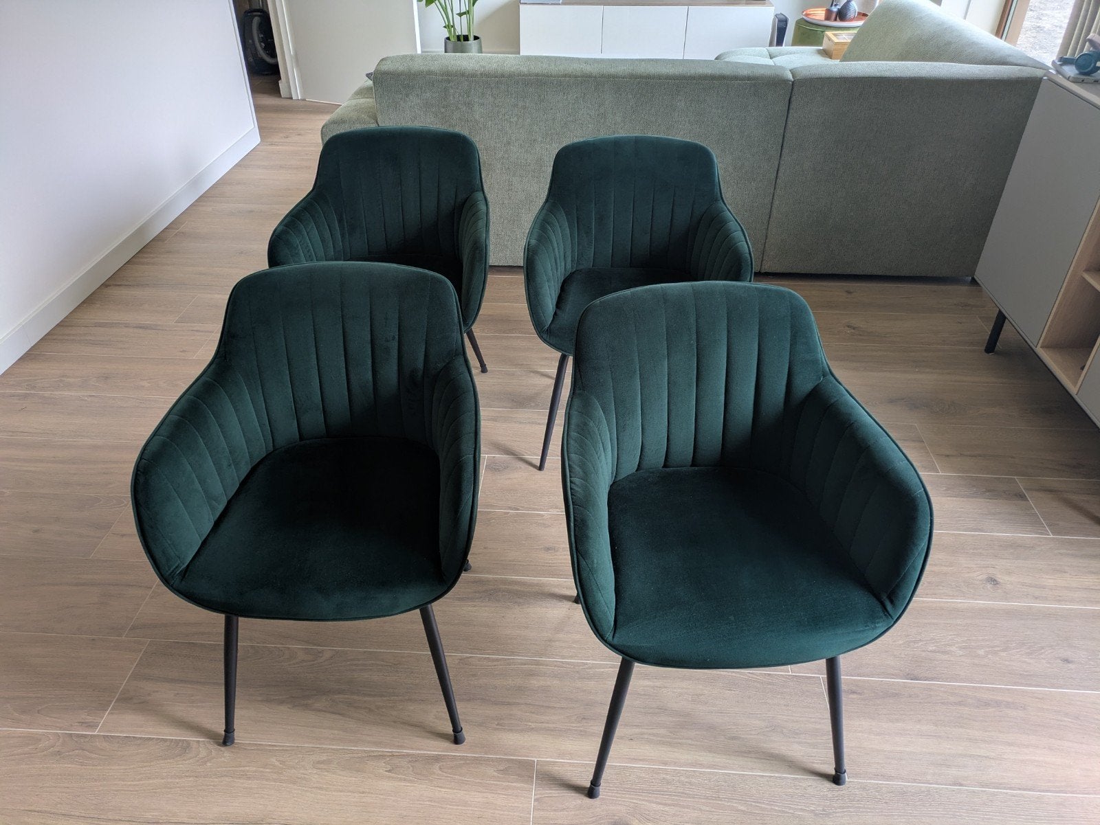 4 Groene eettafelstoelen, Ophalen, Overige kleuren, Stof, Vier