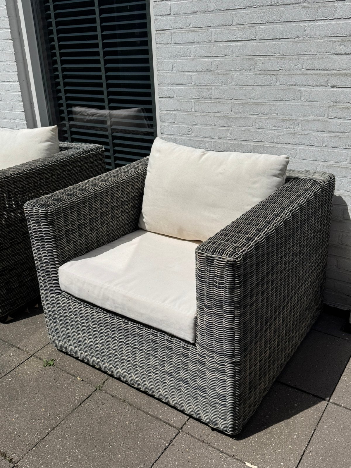 2 tuinstoelen heerlijk comfortabel wit beige kussens, Ophalen, Gebruikt, Stoel, 2 zitplaatsen