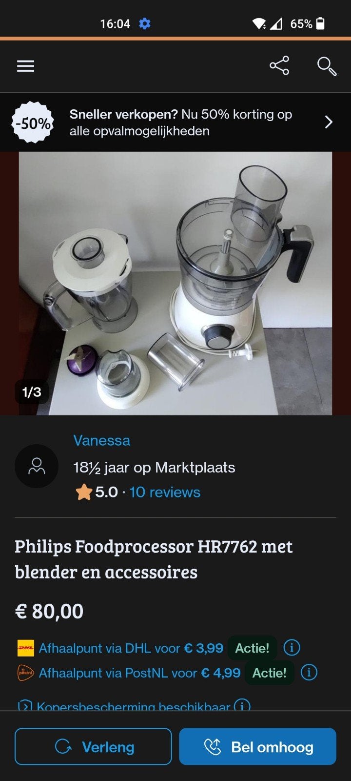 Philips Foodprocessor HR7762 met blender en accessoires, Ophalen of Verzenden, Zo goed als nieuw