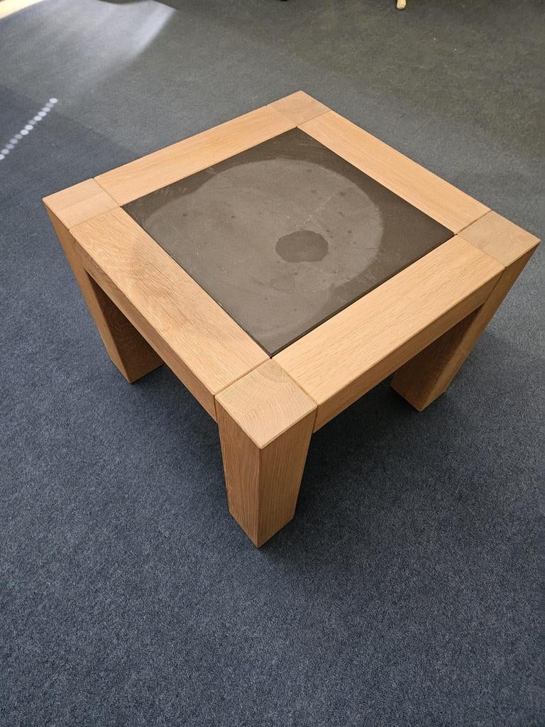Bijzettafel 55x55x45 Massief eiken met leisteen, Huis en Inrichting, Modern, Klassiek, Gebruikt, Vierkant, 55 tot 75 cm