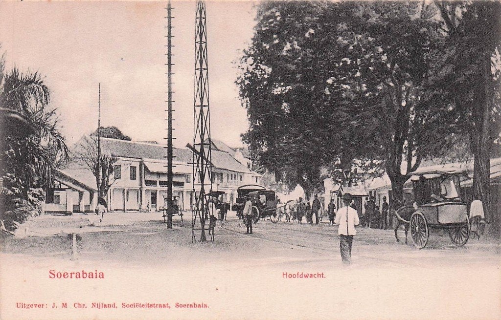 Nederlands Indië Soerabaja - Hoofdwacht en tram, Ophalen of Verzenden, Voor 1920, Ongelopen, Buiten Europa