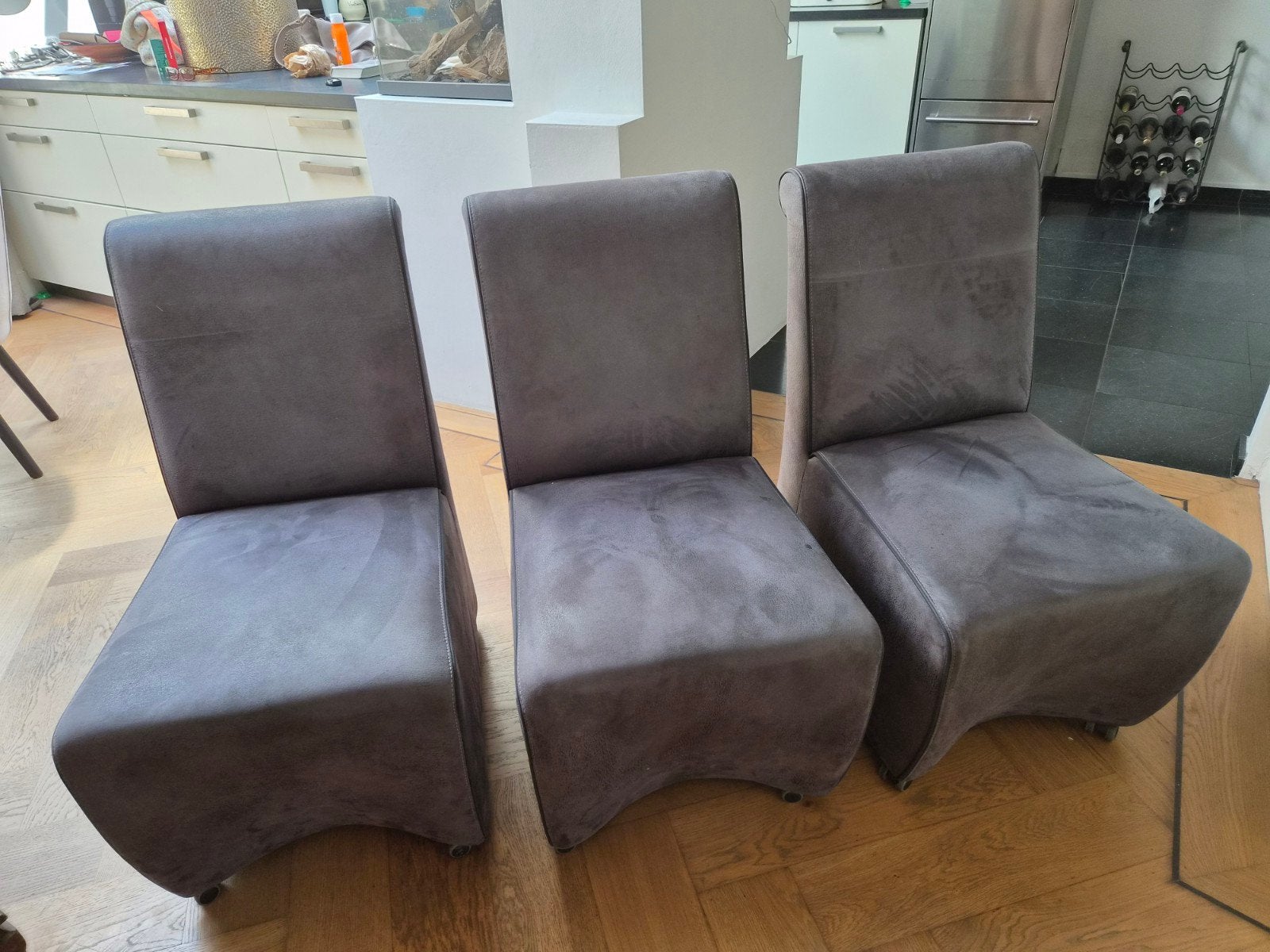 3 eetkamerstoelen, Gebruikt, Drie, Leer, Ophalen of Verzenden